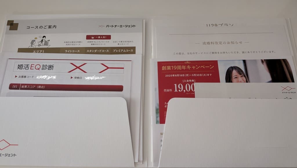 婚活EQ診断結果とパートナーエージェントの資料